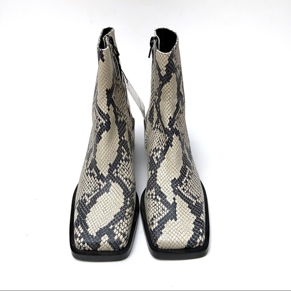 Zara Snakeskin Print Leather Square Toe Boots - Picture 4 of 10